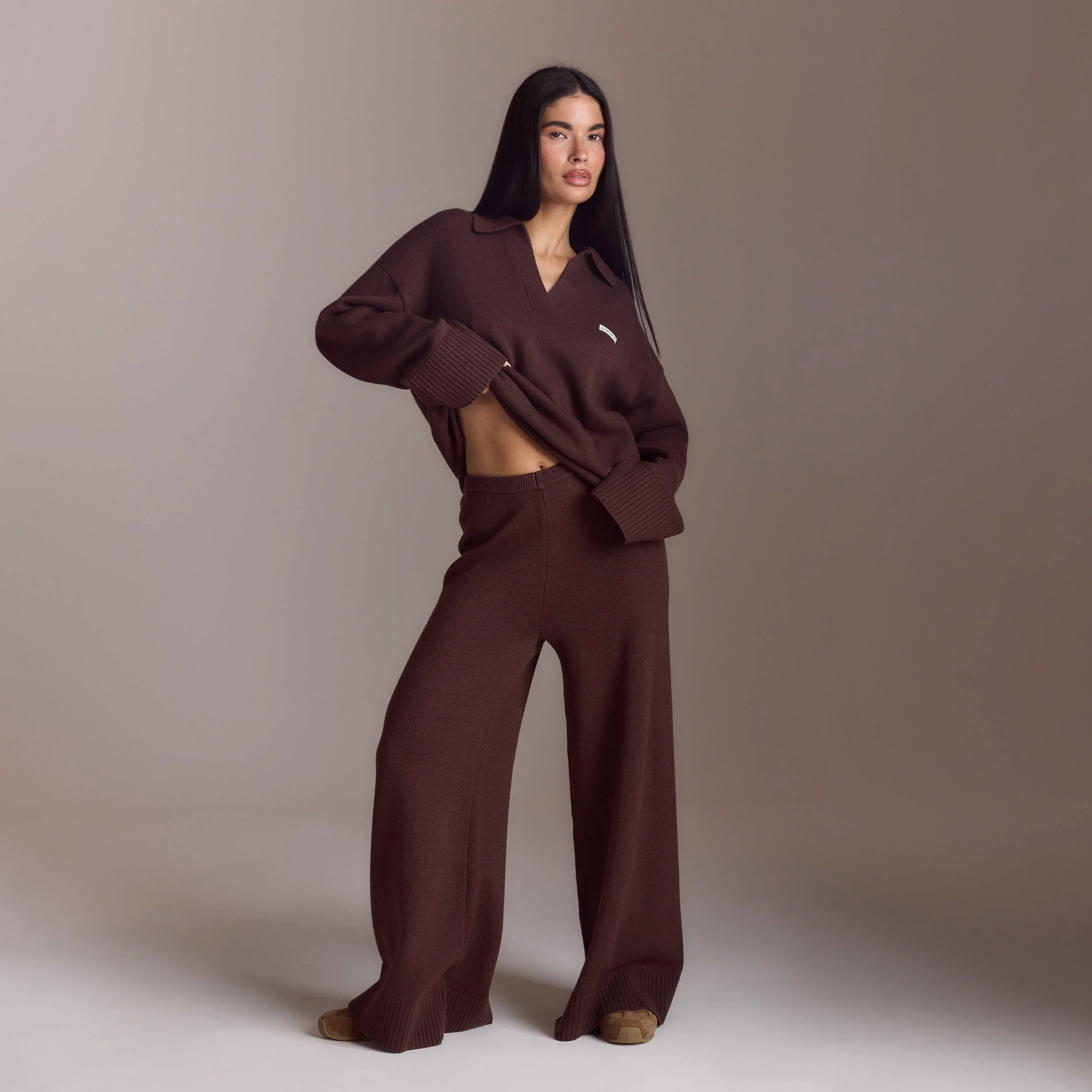 Half Placket Knitted Jumper - Chocolate