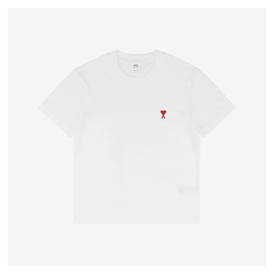 Ami Small Heart Logo Embroidery T-Shirt (Black/White)