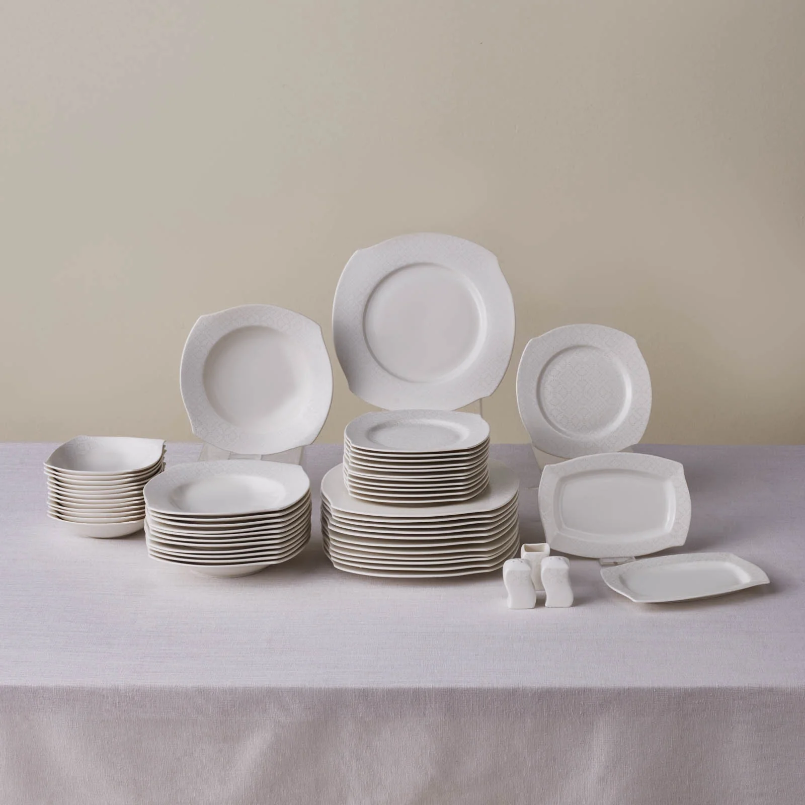 Karaca Square Bone Fancy, Service de Table 53 Pièces pour 12 Personnes