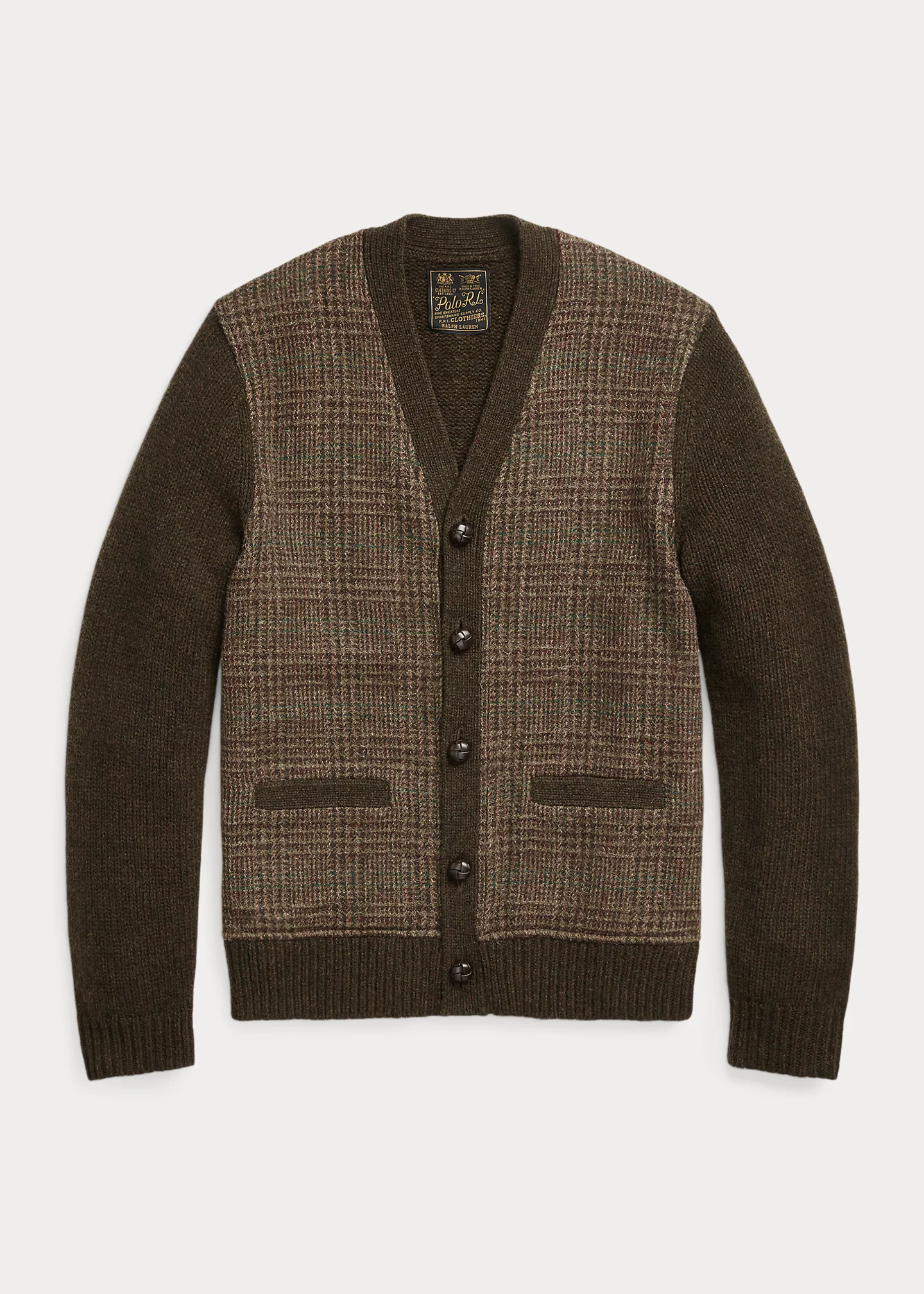 Glen Plaid Paneled Wool Cardigan