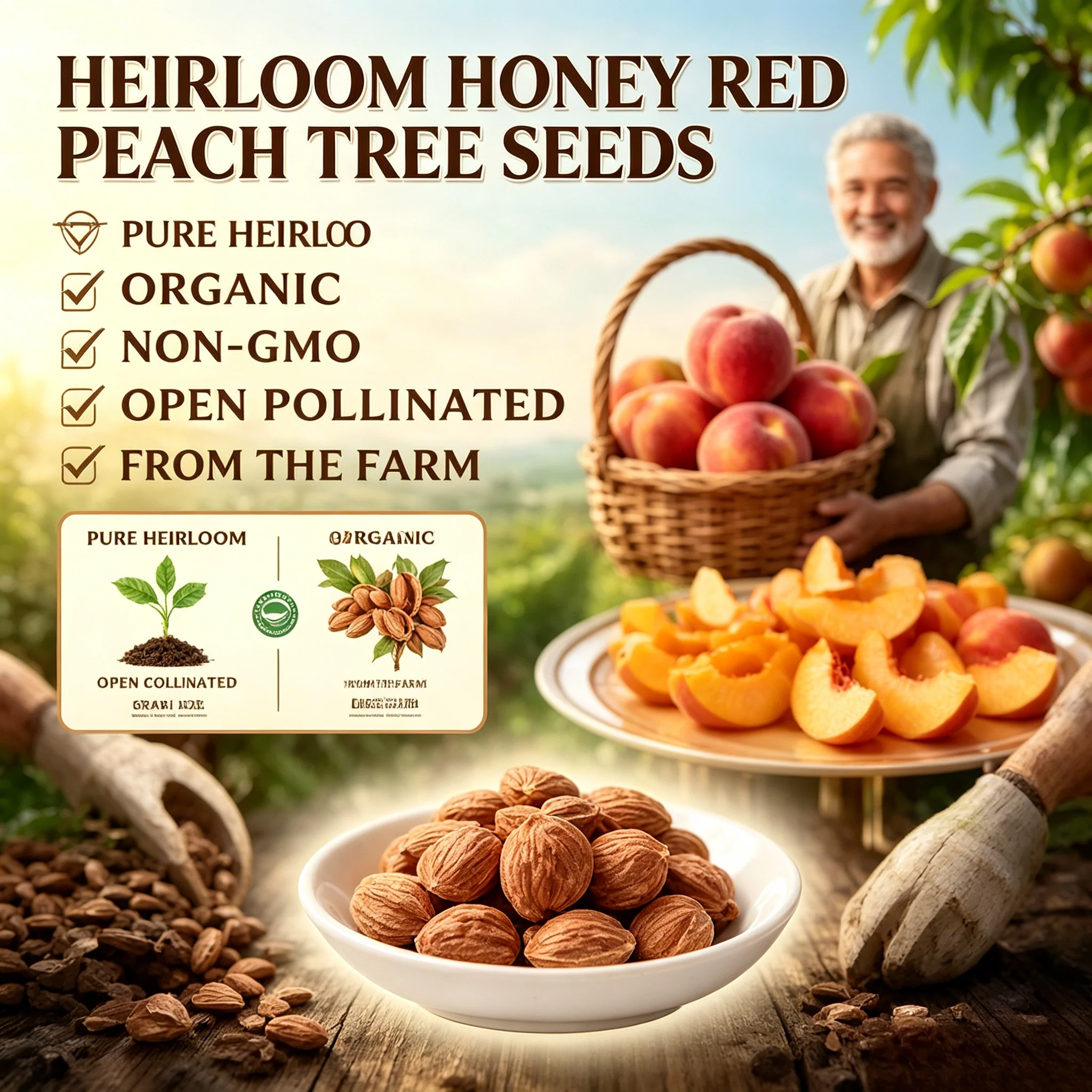 🍑 Mini Heirloom Peach Tree – Giant Honey-Sweet Red Fruit 🔥