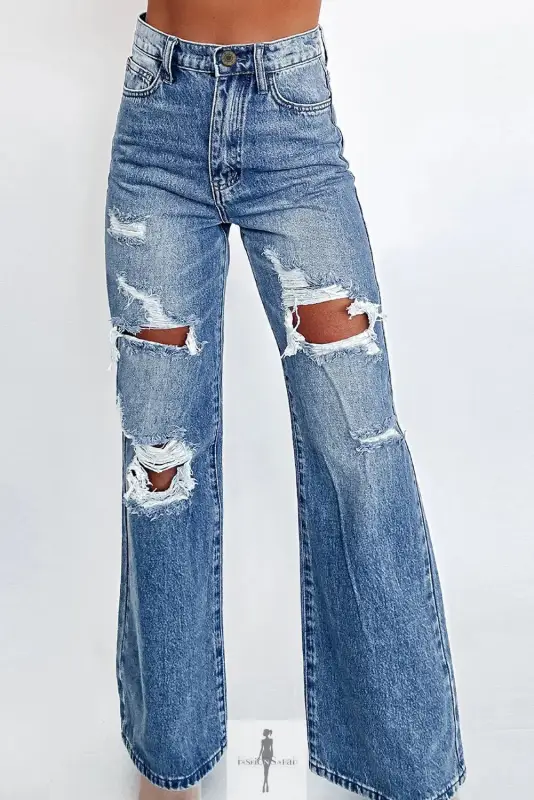 Blue Wide Leg High Waist Jeans