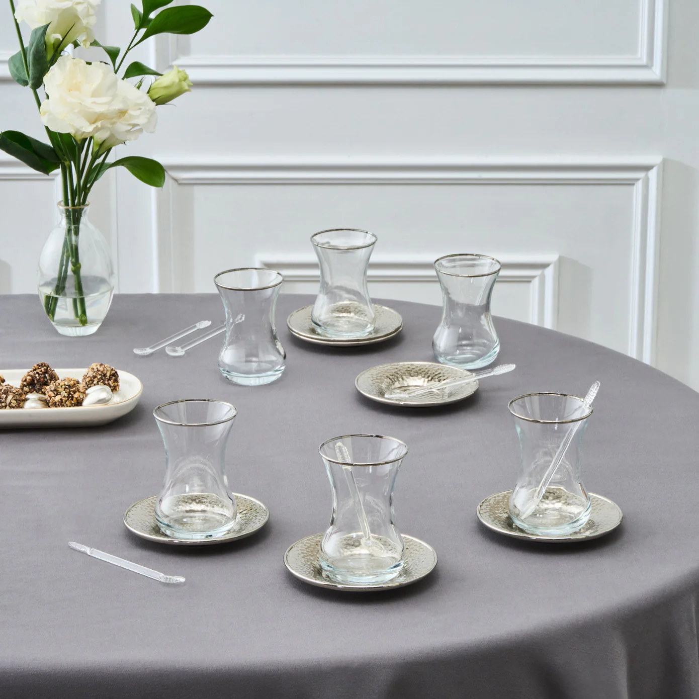 Karaca Ada Service à thé 18 pièces pour 6 personnes Platine