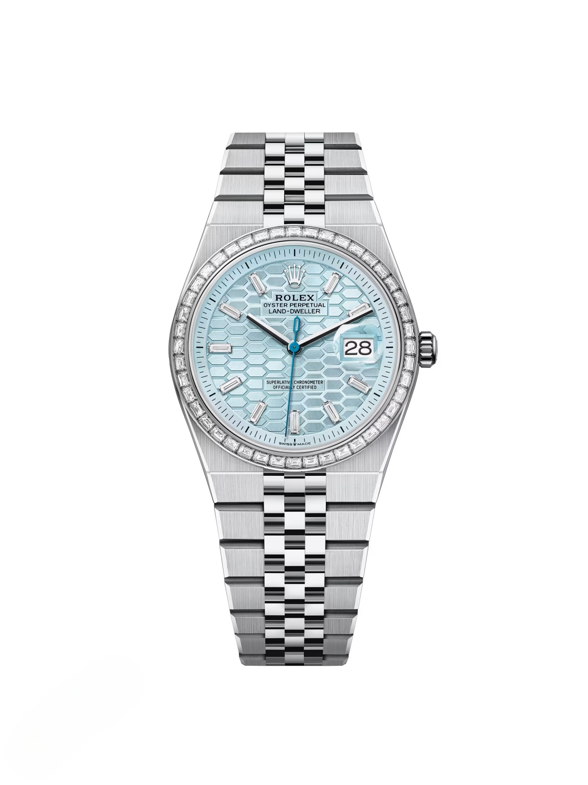 [2026 Mirror Grade]RLX Land-Dweller 127286TBR-0001 Blue Honeycomb Dial Diamond Platinum Jubilee Bracelet 36mm