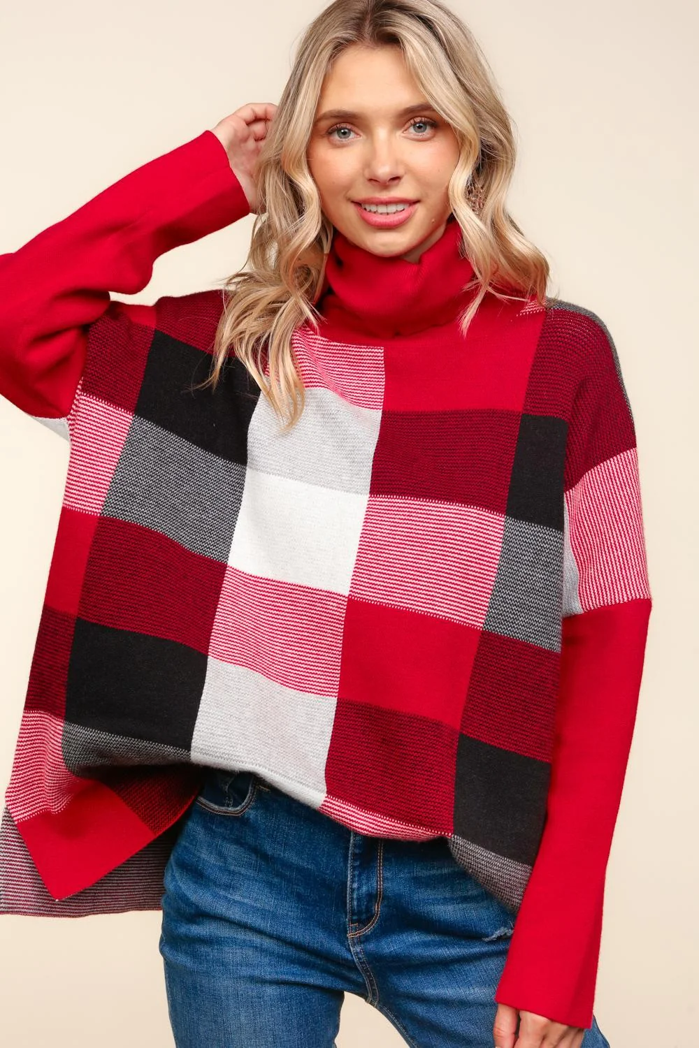 TURTLE NECK SWEATER KNIT TOP WITH SIDE SLIT