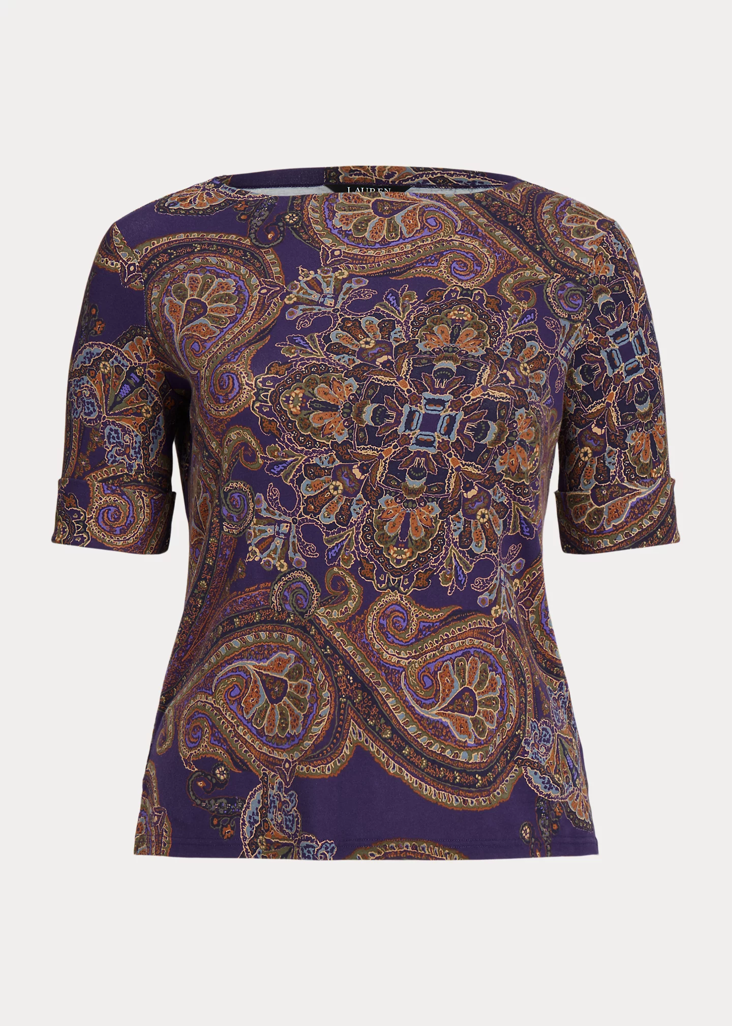 Paisley Stretch Cotton Boatneck Tee