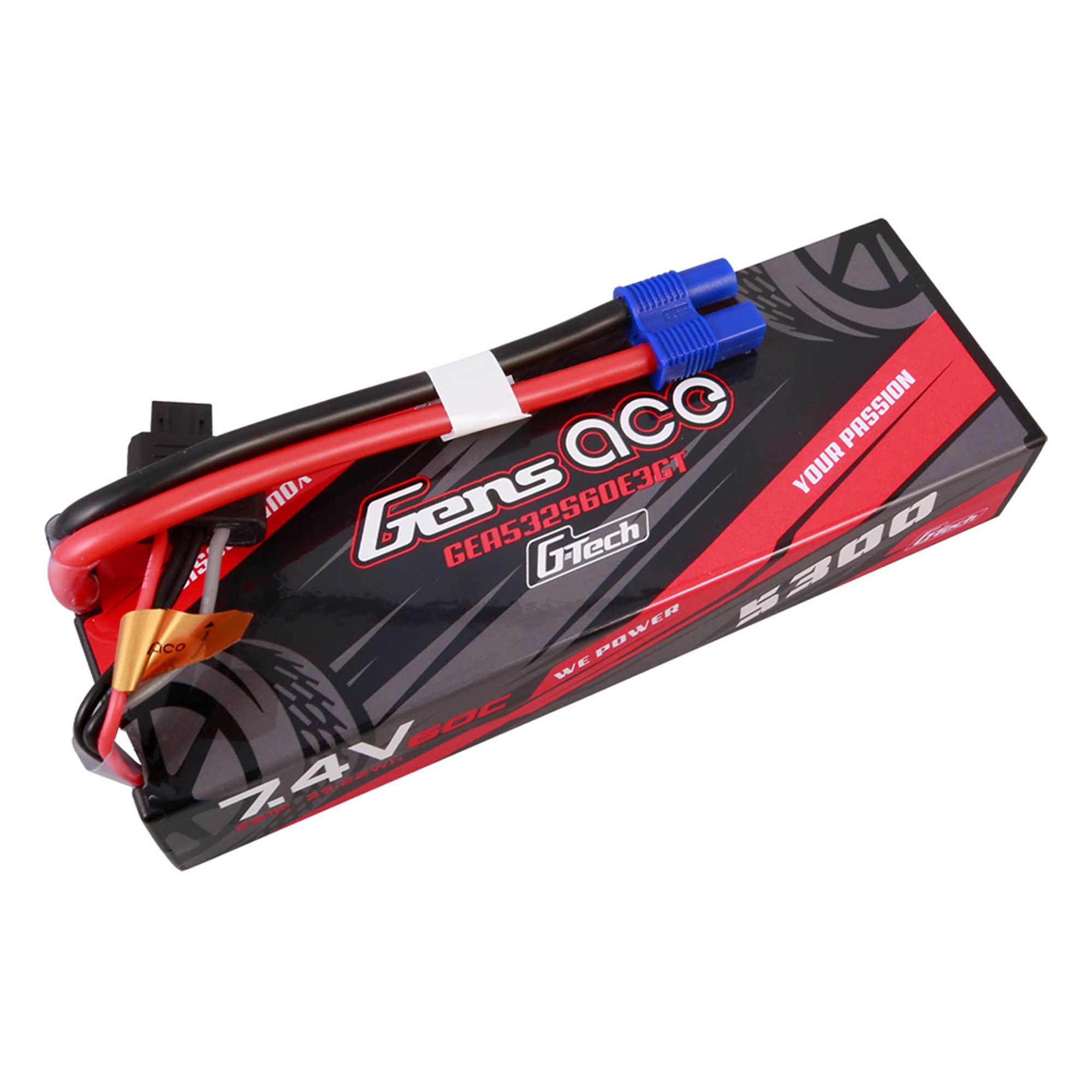 7.4V 5300mAh 2S 60C G-Tech Hardcase LiPo Battery: EC3