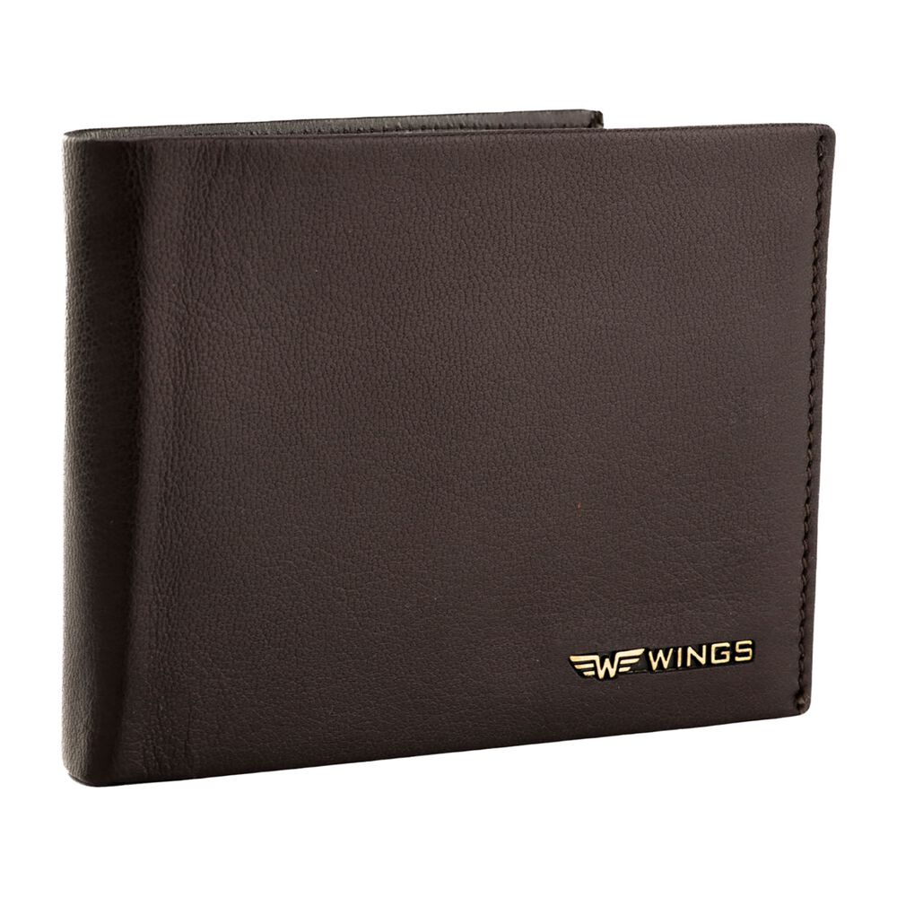 WINGS Portfel męski ze skóry koziej Wings, 11 x 13 x 2 cm, RFID, z kieszenią na monety, brązowy