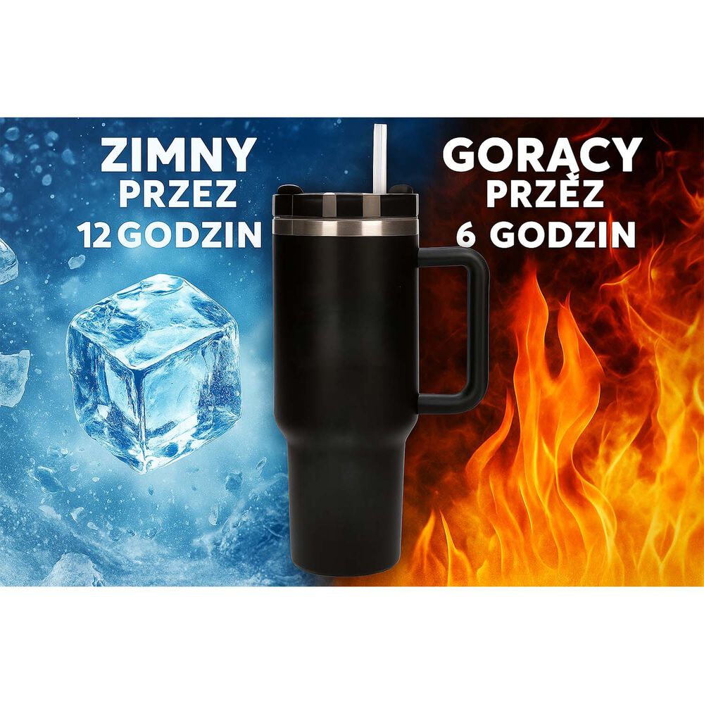BLACK FOREST Kubek termiczny ze słomką Black Forest, 1200 ml, czarny