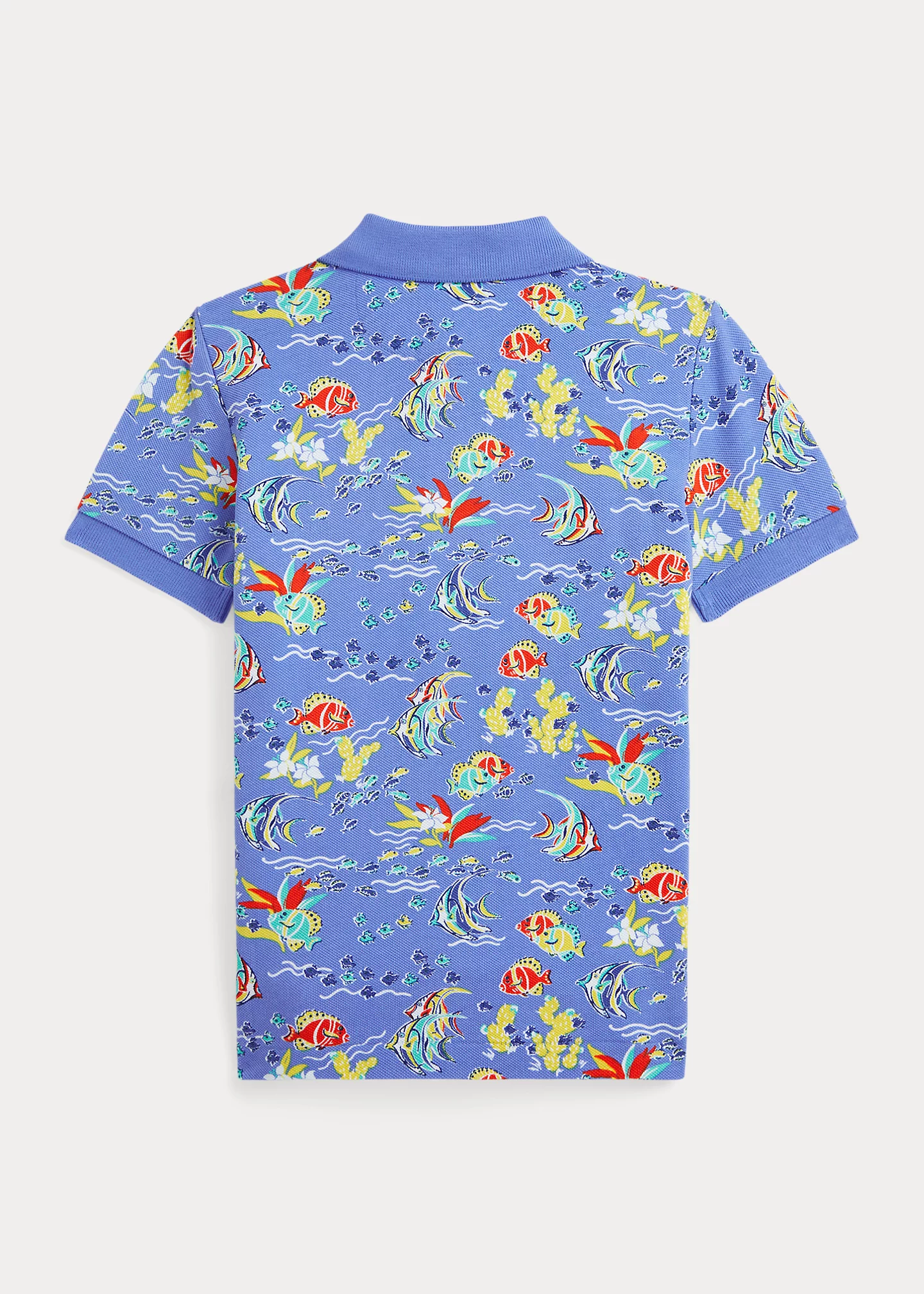 Fish-Print Cotton Mesh Polo Shirt