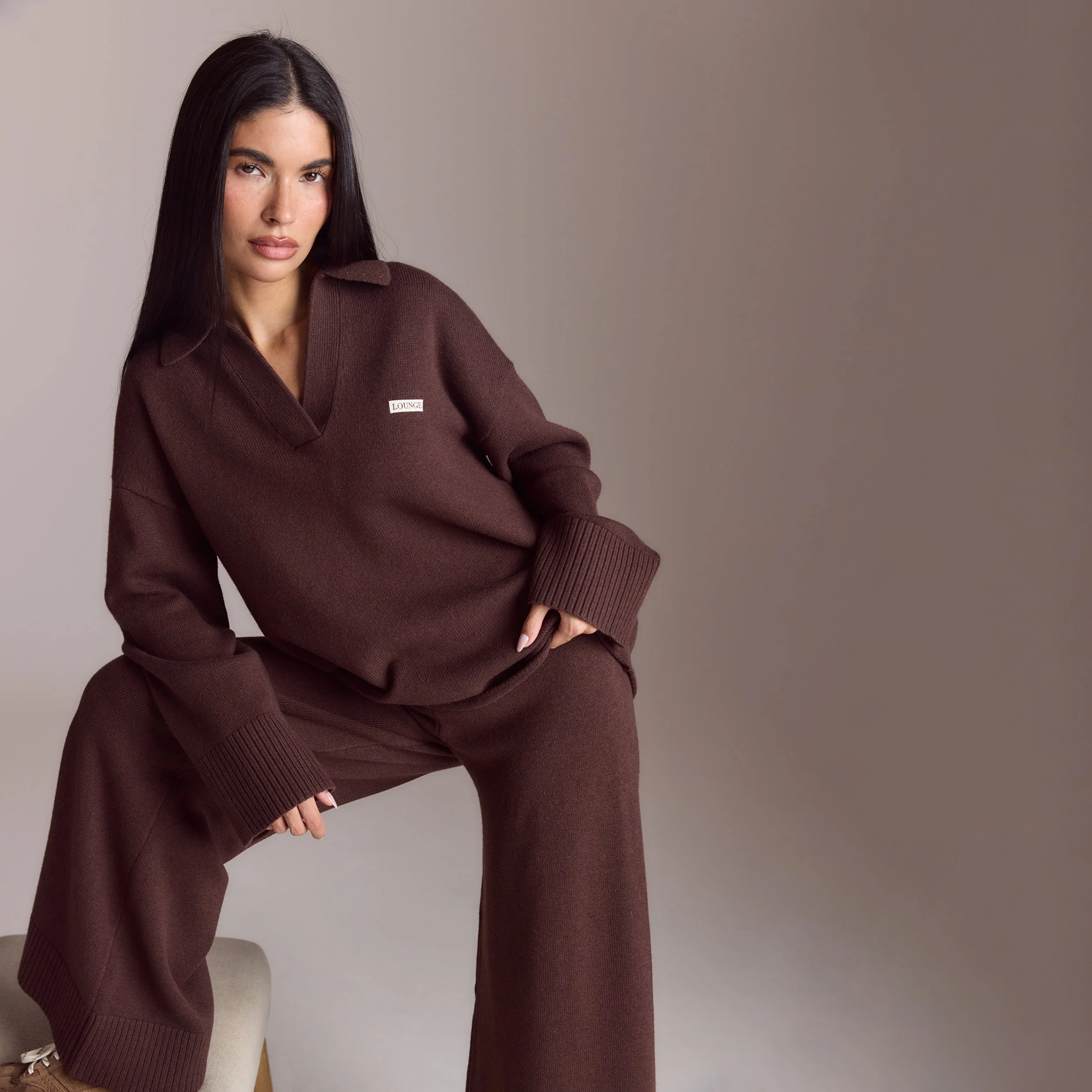 Half Placket Knitted Jumper - Chocolate