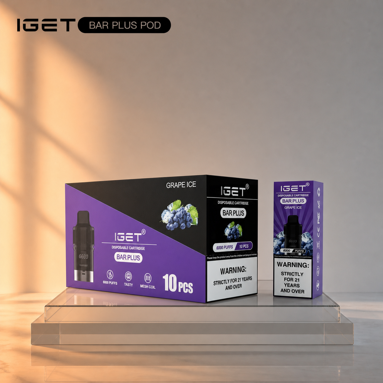 10 IGET BAR PLUS POD 6000+ Puffs+IGET BAR PLUS S3 Device(Free Gift)