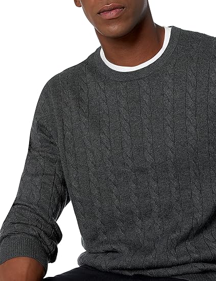 Men's Crewneck Cable Cotton Sweater