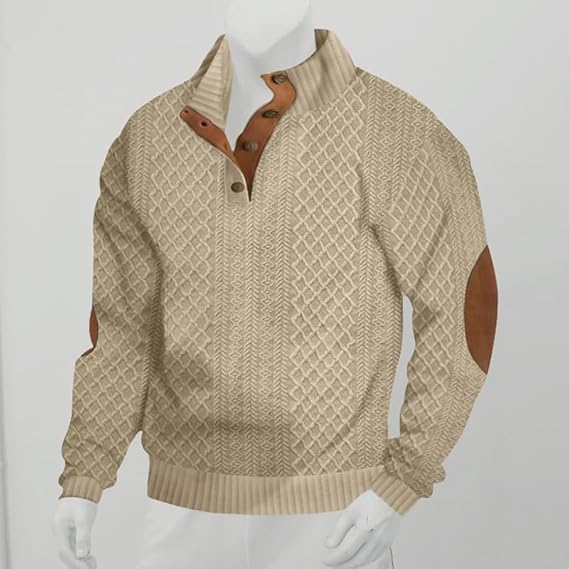 Men's Casual Long Sleeve 1/4 Button Pullover Sweater