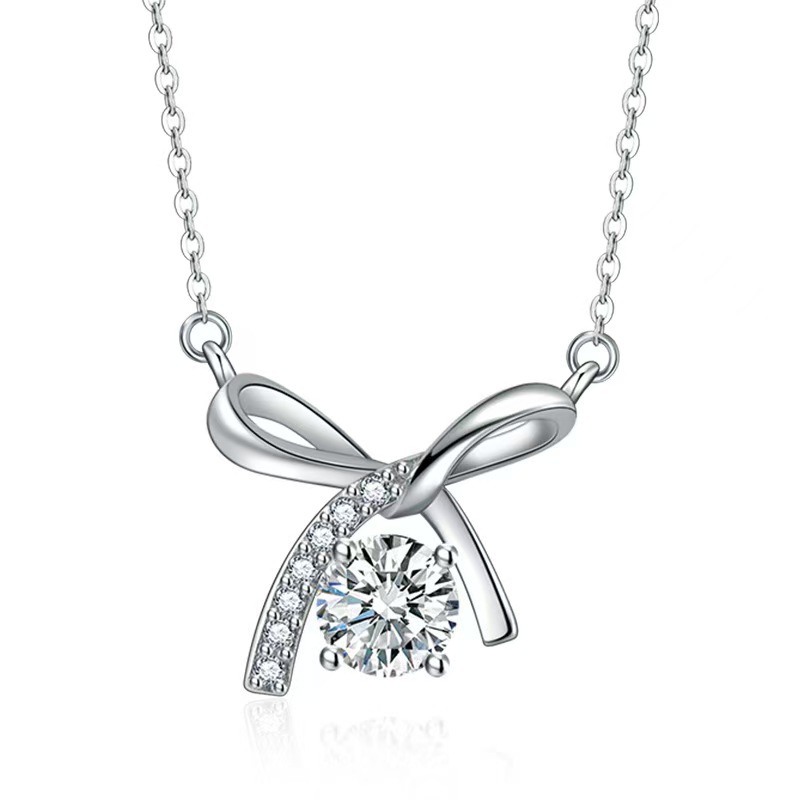 ✨Last Day Special Sale 50% OFF🔥S925 sterling silver moissanite bow necklace🔥