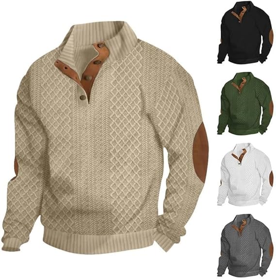 Men's Casual Long Sleeve 1/4 Button Pullover Sweater