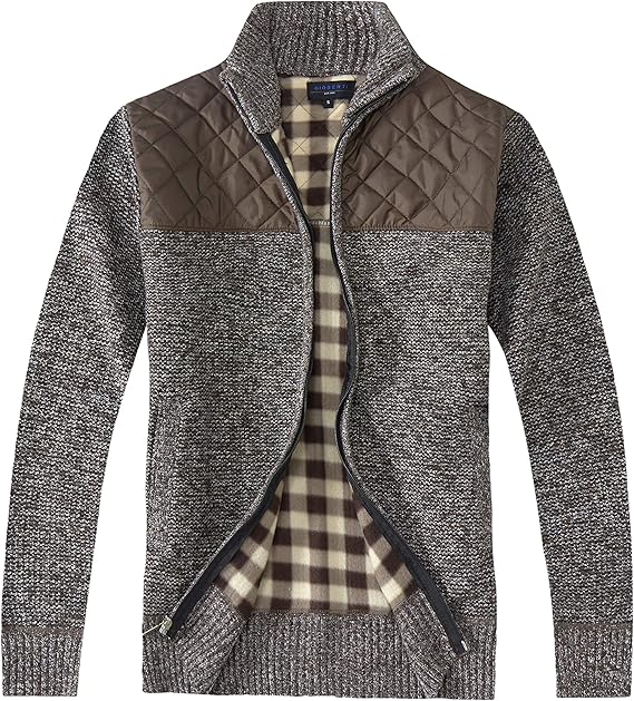 Men's knitted regular fit full zip cardigan with soft brushed flannel lining