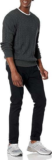 Men's Crewneck Cable Cotton Sweater