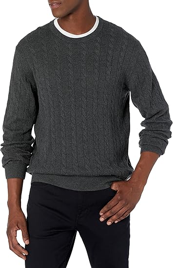 Men's Crewneck Cable Cotton Sweater