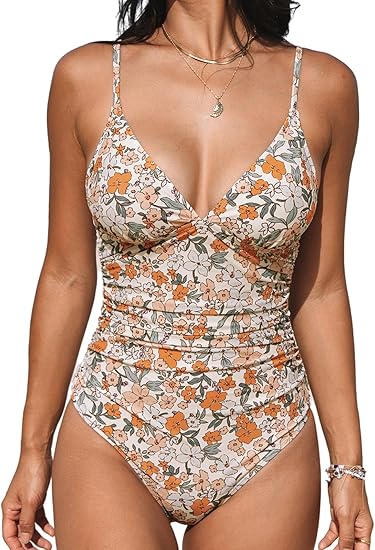 Women's One Piece Swimsuit Tummy Control V Neck Bathing Suits
