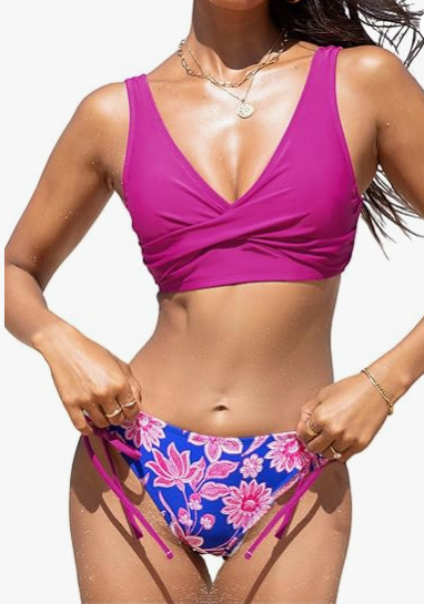Women's Bikini Swimsuit Front Cross Lace Up Two Piece Bathing Suit