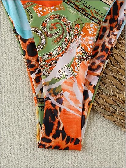 Women's High Cut Thong Leopard Bikini Set Triangle Halter Top String Bathing Suit Swimsuit