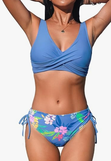 Women's Bikini Swimsuit Front Cross Lace Up Two Piece Bathing Suit