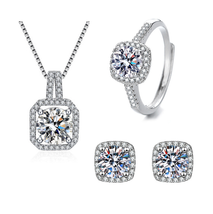 🔥HOT SALE 50% OFF🔥👑 4-in-1 Moissanite Sparkle Set – Square-Cut Necklace, Earrings, Ring & Bracelet Combo💎