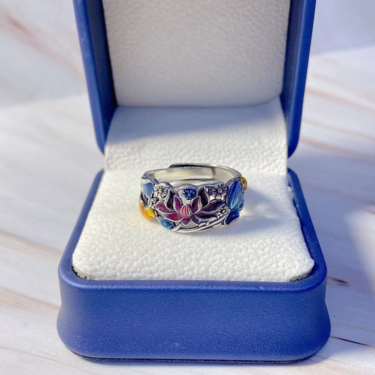 🔥Last day sale🎨 Retro Enamel Lotus Koi Ring