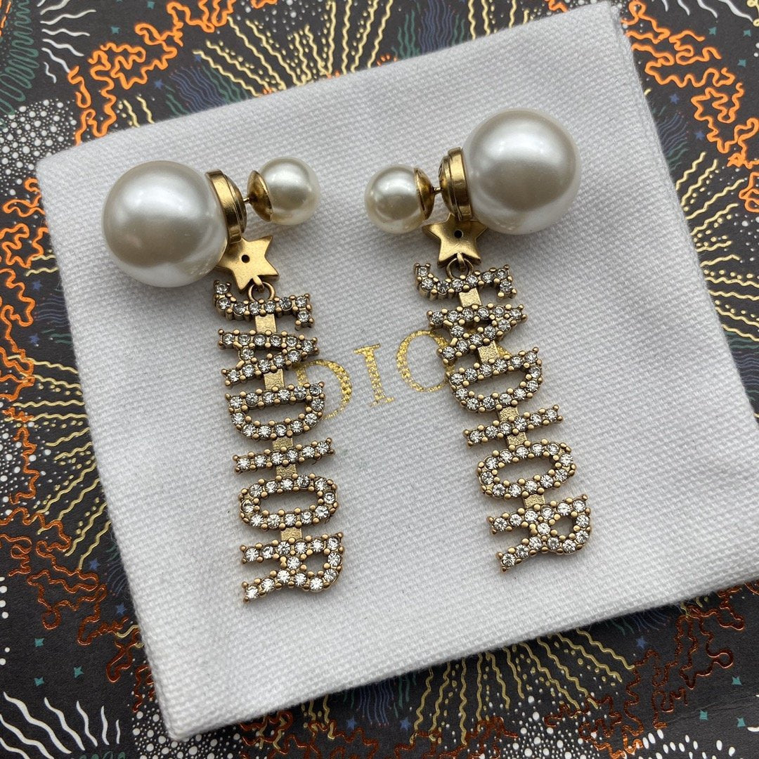 High-end Luxury Pearl Crystal Pendant Earrings