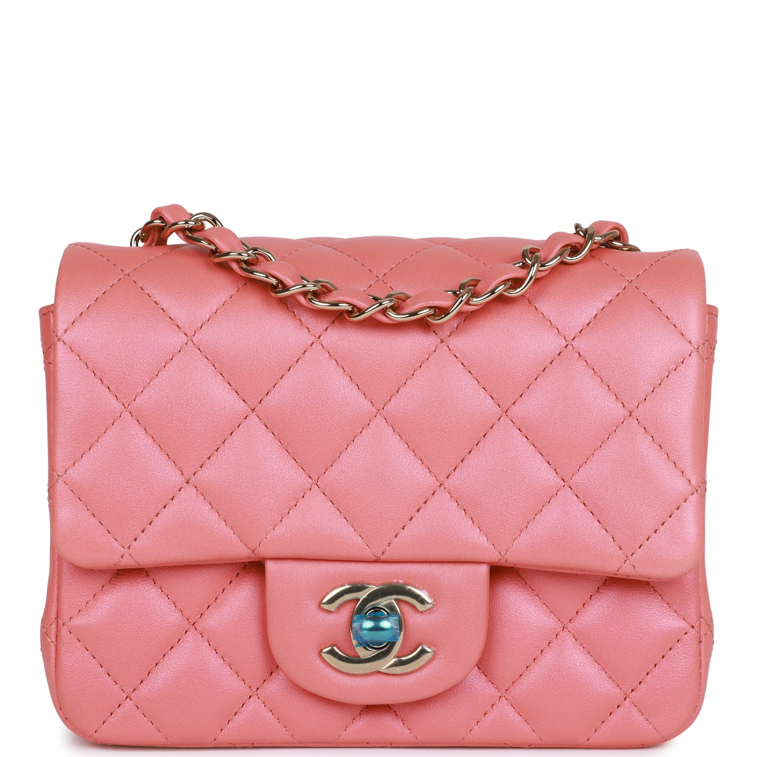 Mini Square Flap Bag Pink Lambskin Light Gold Hardware