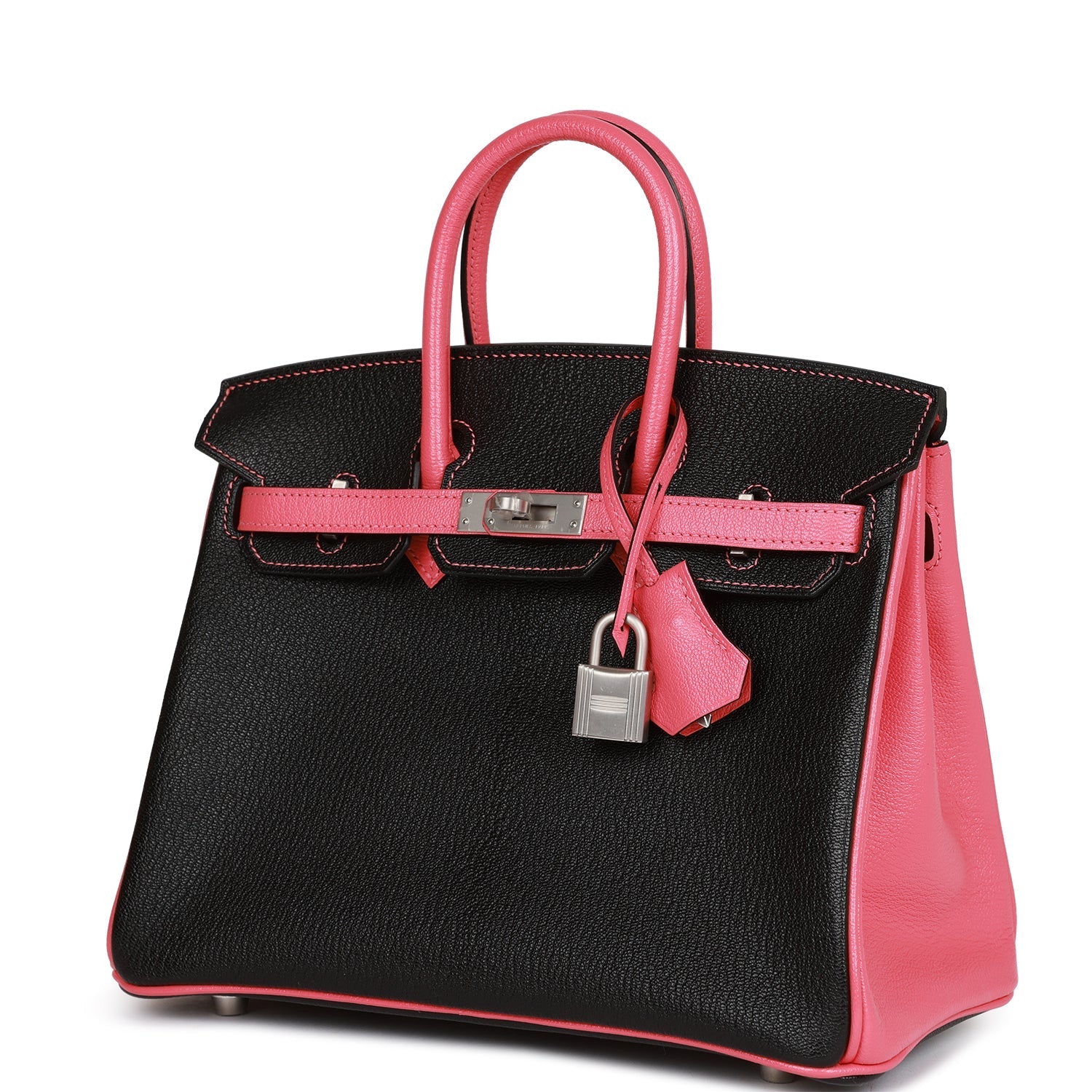 Hermès Special Order (HSS) Birkin 25 Black and Rose Azalee Chèvre Brushed Palladium Hardware