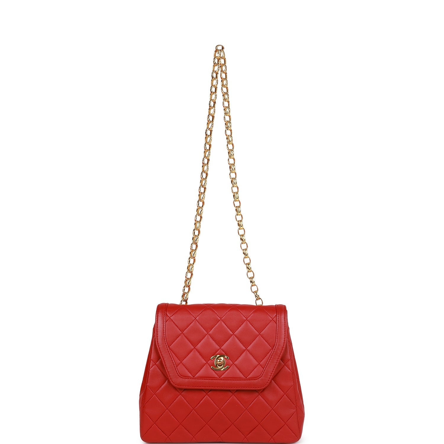 Vintage Chanel Trapeze Flap Bag Red Lambskin Gold Hardware