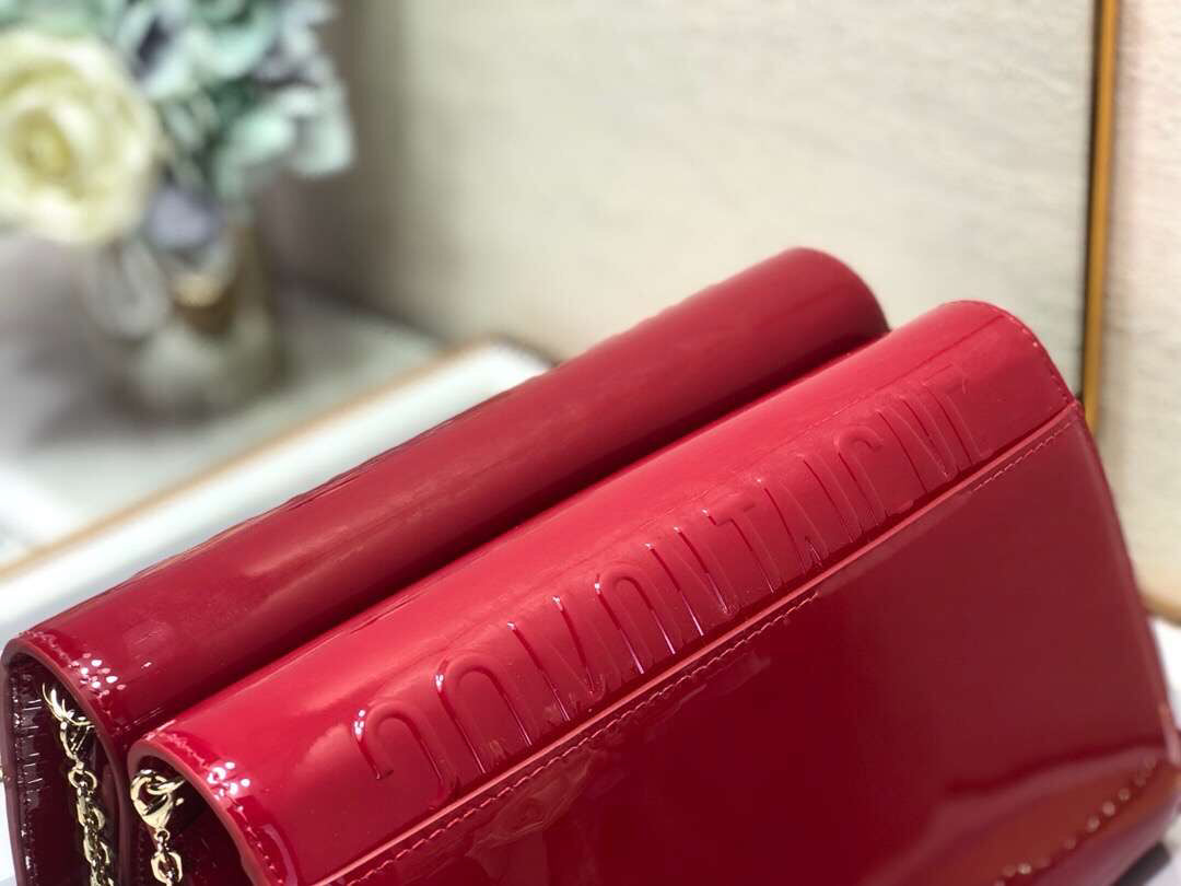 Dior 30 Montaigne Wallet On Chain In Red Patent Calfskin