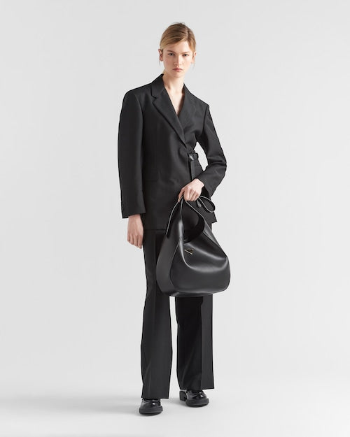 Prada Large leather shoulder bag with topstitching - Black