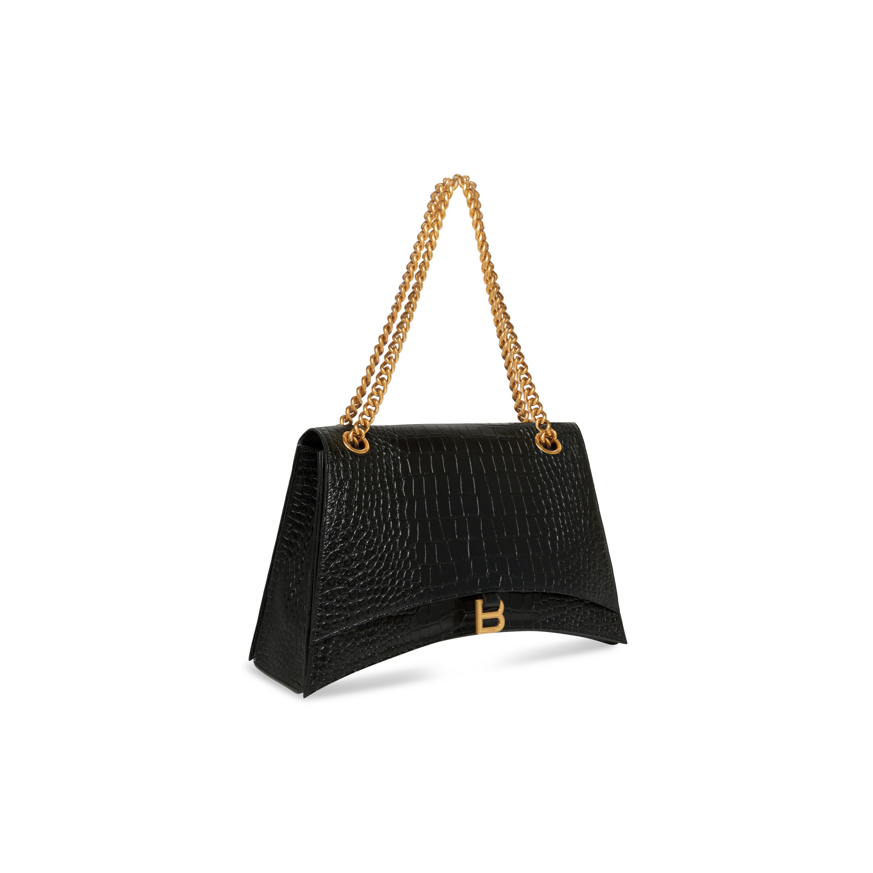WOMEN'S CRUSH LARGE CHAIN BAG CROCODILE EMBOSSED IN BLACK