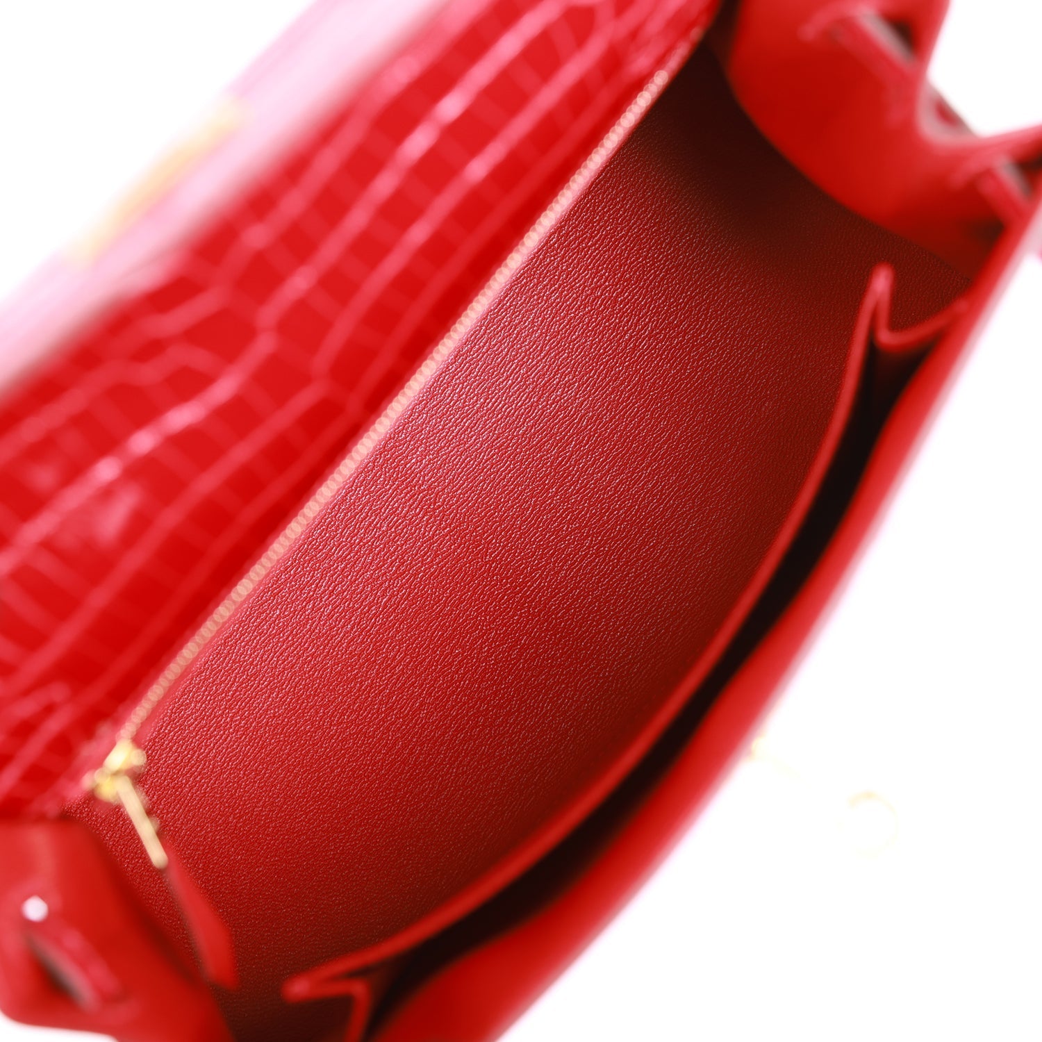 Hermès Kelly Sellier 25 Braise Shiny Porosus Crocodile Gold Hardware