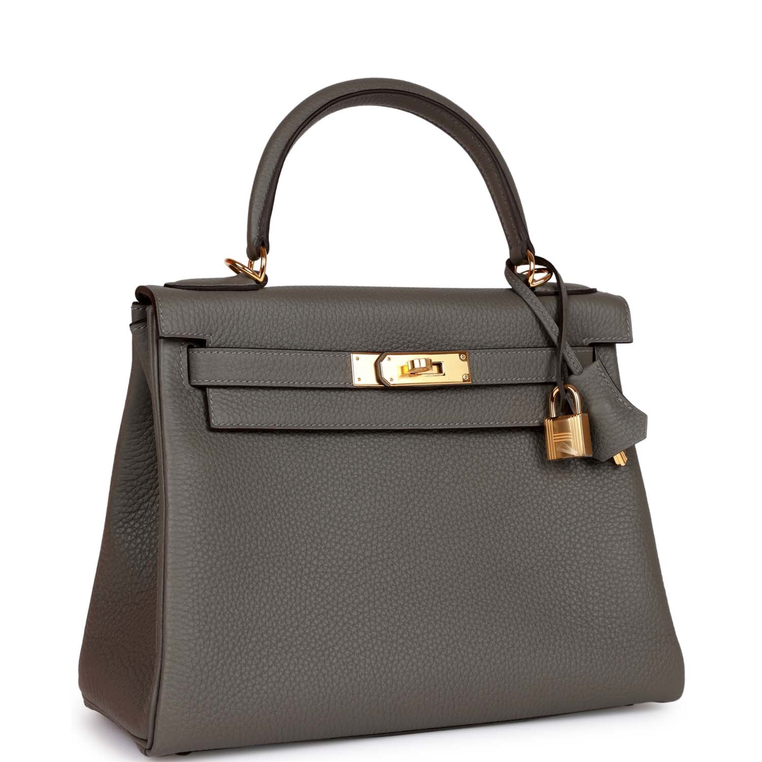 Hermès Kelly Retourne 28 Gris Meyer Clemence Gold Hardware