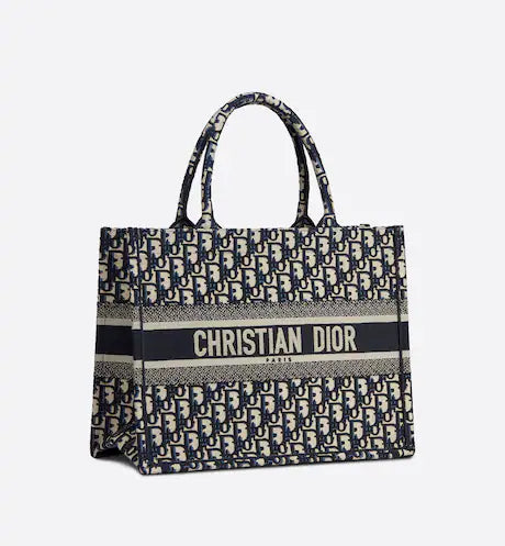 MEDIUM DIOR BOOK TOTE Blue Dior Oblique Embroidery (36 x 27.5 x 16.5 cm)