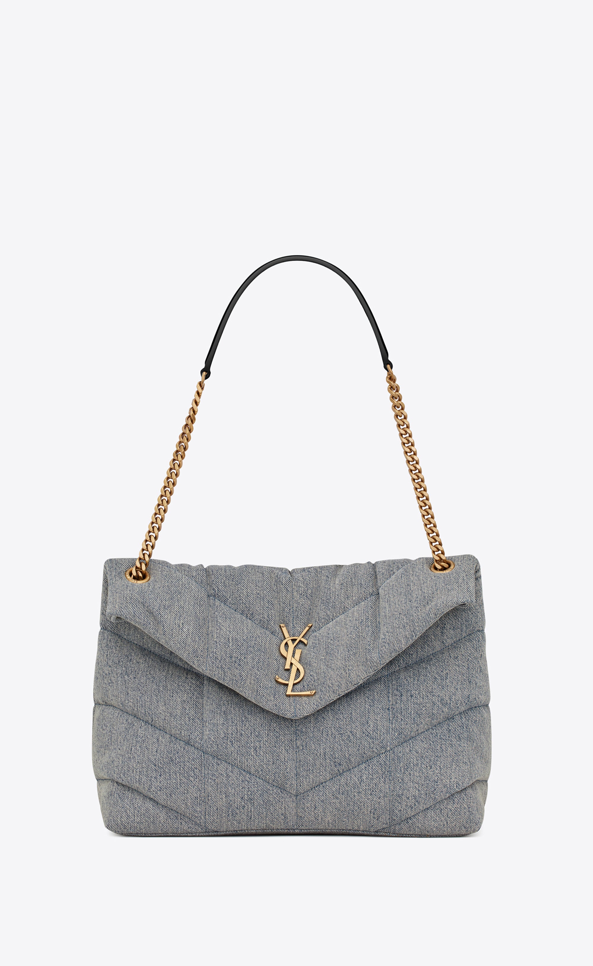 YSL Puffer Medium Chain Bag in Denim and Smooth Leather