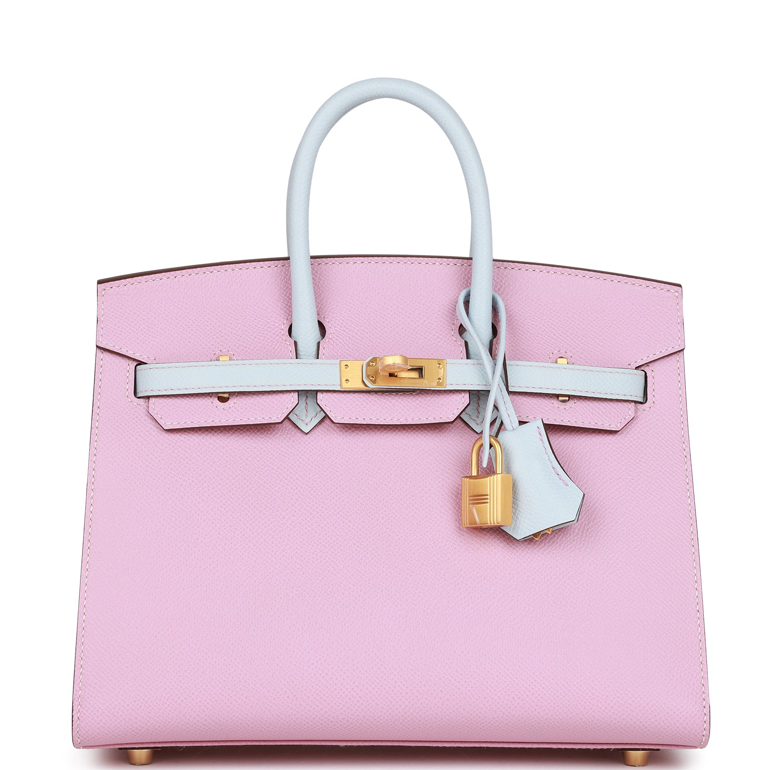 Hermès Special Order (HSS) Birkin Sellier 25 Mauve Sylvestre and Bleu Brume Epsom Brushed Gold Hardware