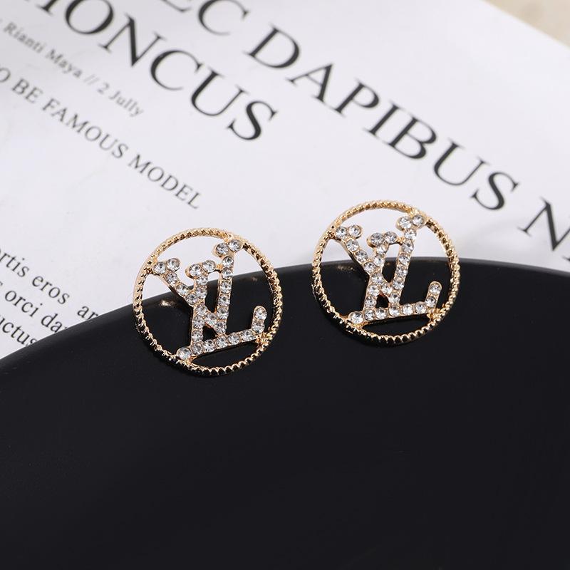 Round Letter Rhinestone Earrings