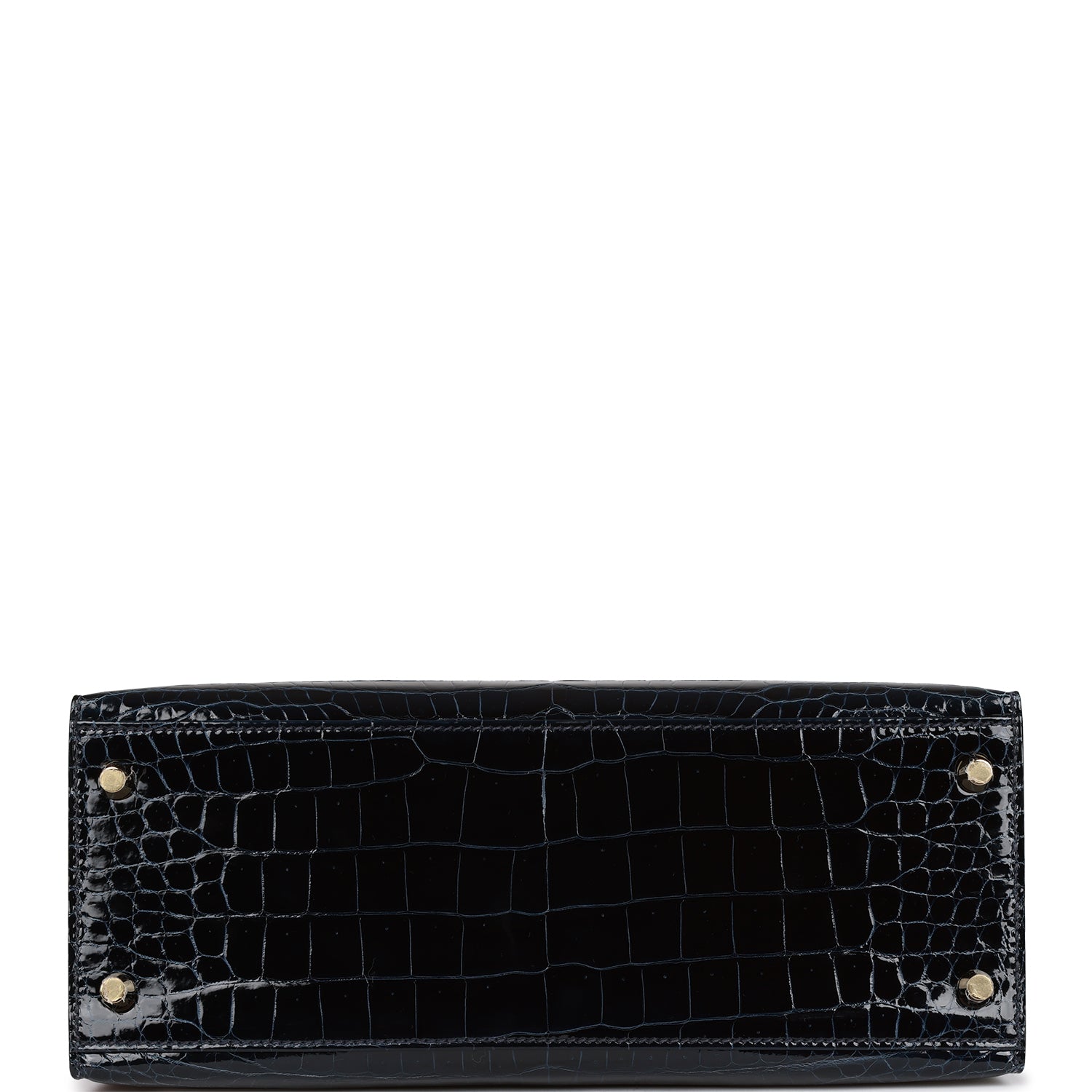 Hermès Kelly Sellier 28 Bleu Baltique Shiny Porosus Crocodile Gold Hardware