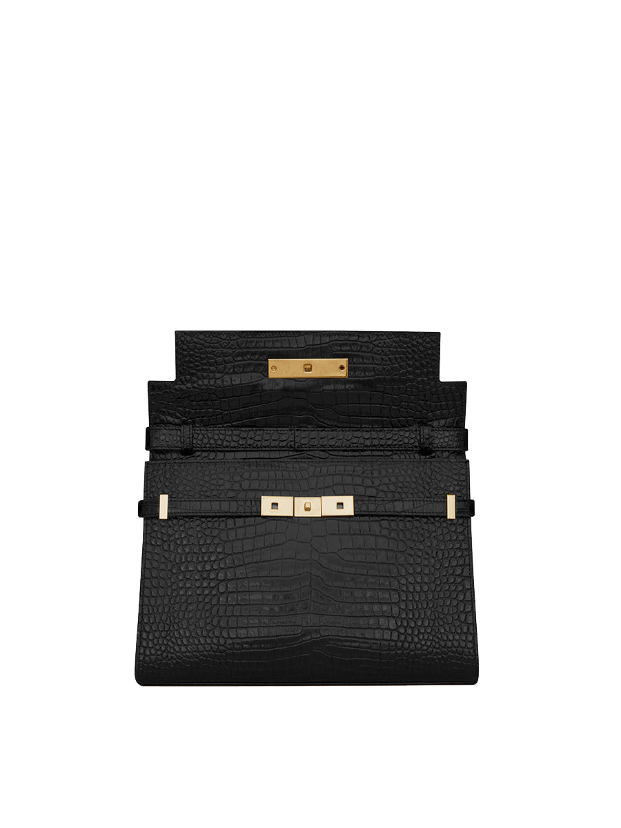 YSL Manhattan Shoulder Bag in Crocodile Embossed Shiny Leather