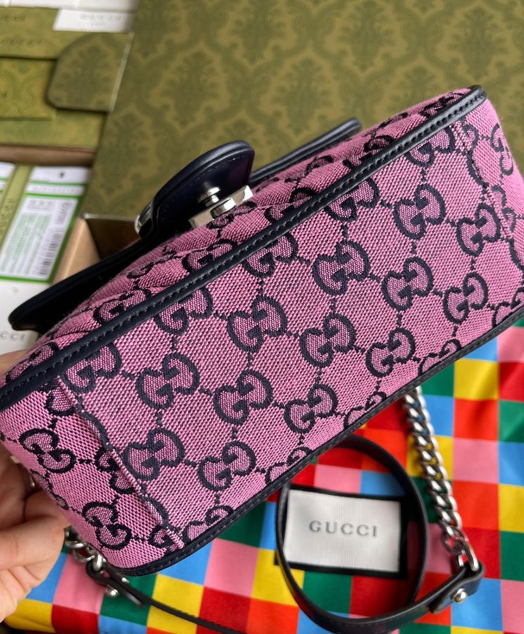 Gucci GG Marmont Multicolor Mini Top Handle Bag 583571 Pink