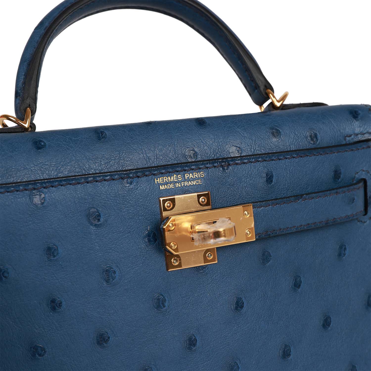 Hermès Kelly Sellier 20 Bleu Iris Ostrich Gold Hardware