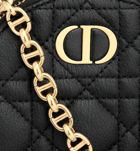 DIOR CARO ROUND POUCH WITH CHAIN Black Supple Cannage Calfskin