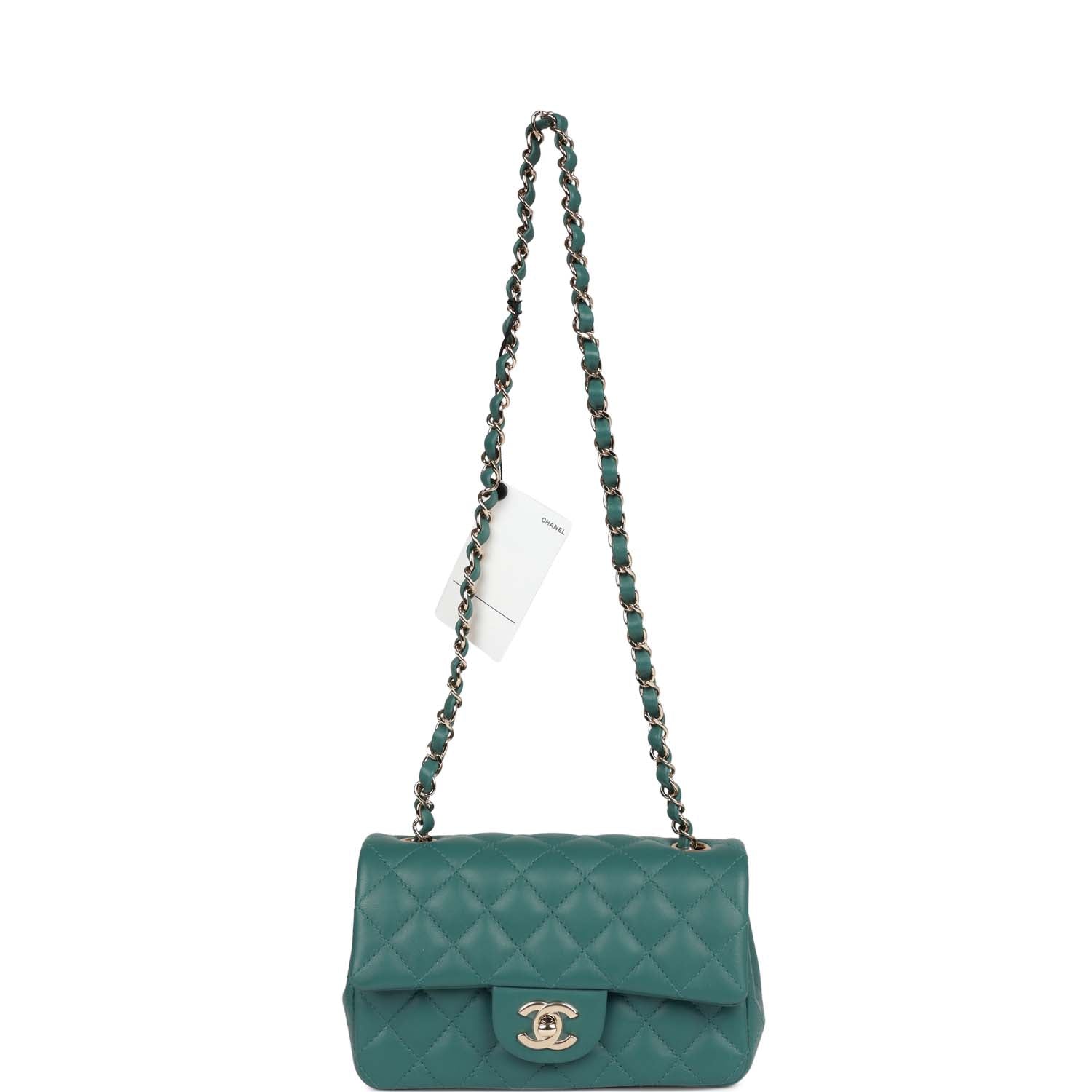Mini Rectangular Flap Bag Green Lambskin Light Gold Hardware