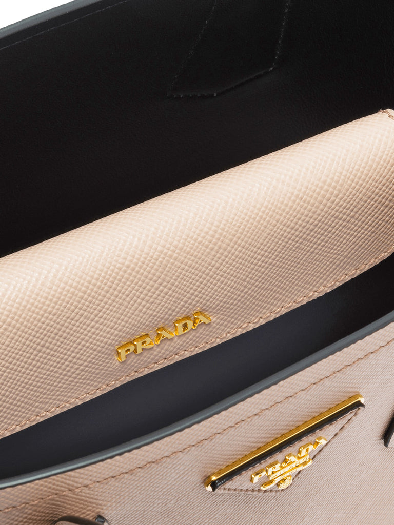 Prada Small Saffiano Leather Double Prada Bag in Powder Pink