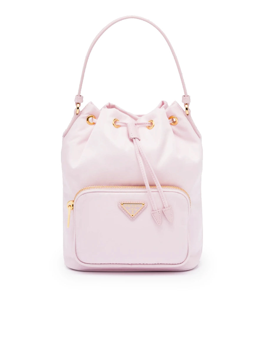 Prada Duet Re-Nylon Bucket Shoulder Bag in Alabaster Pink